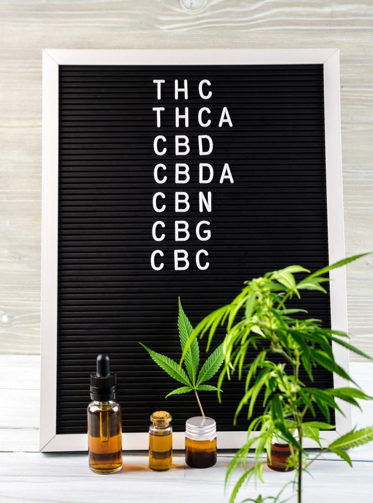 cannabinoider - Cannabinoids on letter board Major cannabinoids
